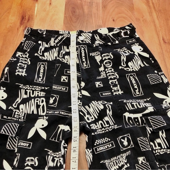PLAYBOY Y2K Logo Cargo Pockets Black & White High Rise Wide Leg Pants Trousers. - Picture 14 of 16
